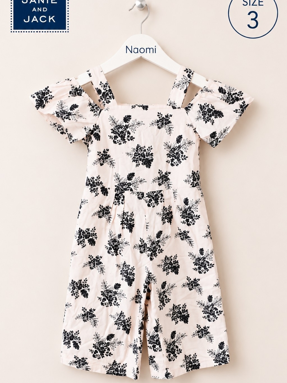 Janie and Jack Black Floral Pink Cold-Shoulder Romper
